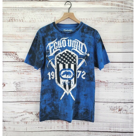 Ecko Unltd MMA Mens Size M Blue Spellout Graphic T Shirt Tee - Picture 1 of 8